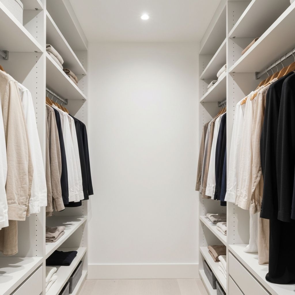 Garment storage facility with organized clothing racks