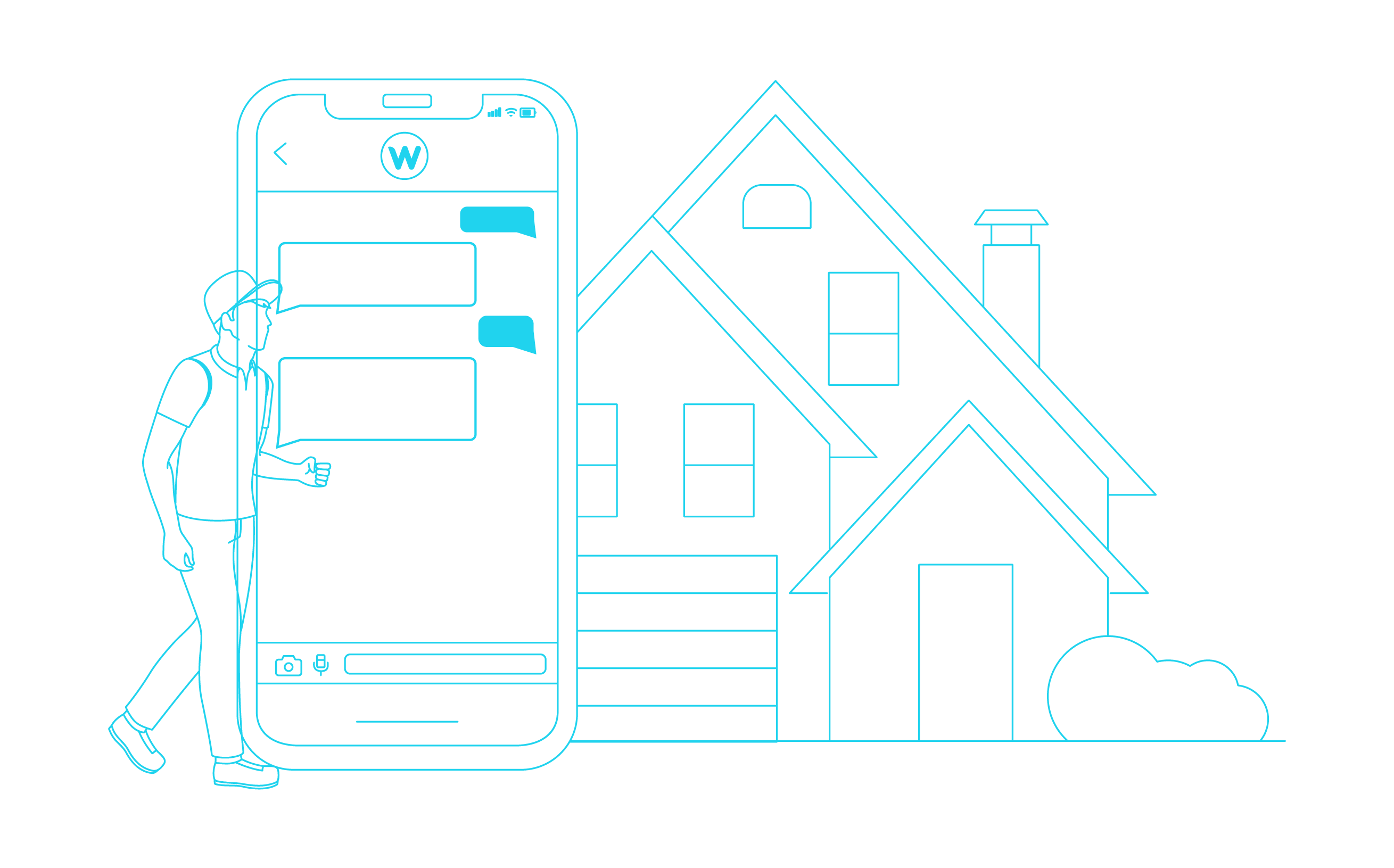 Driver with phone and house - delivery scene