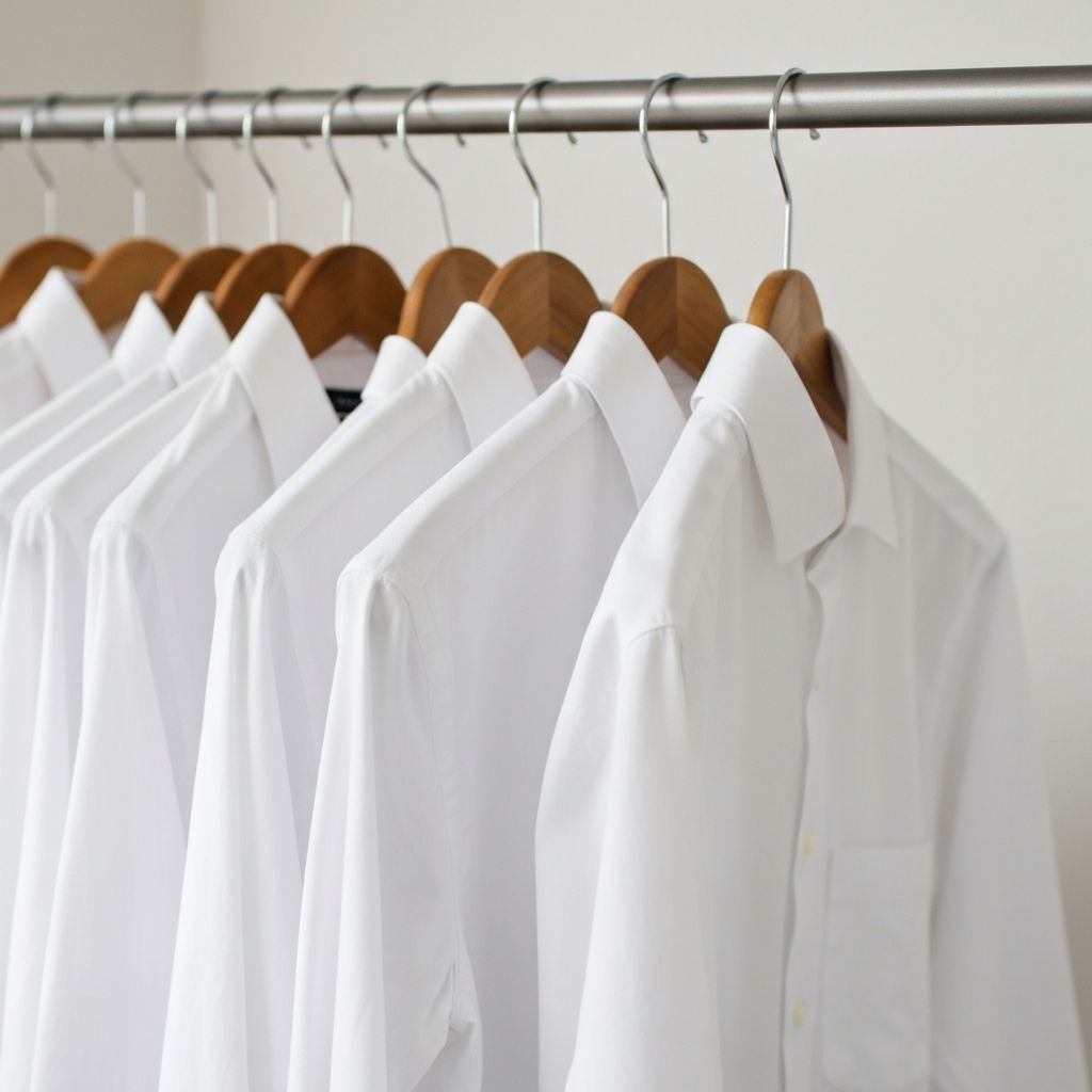 Crisp white dress shirts freshly laundered